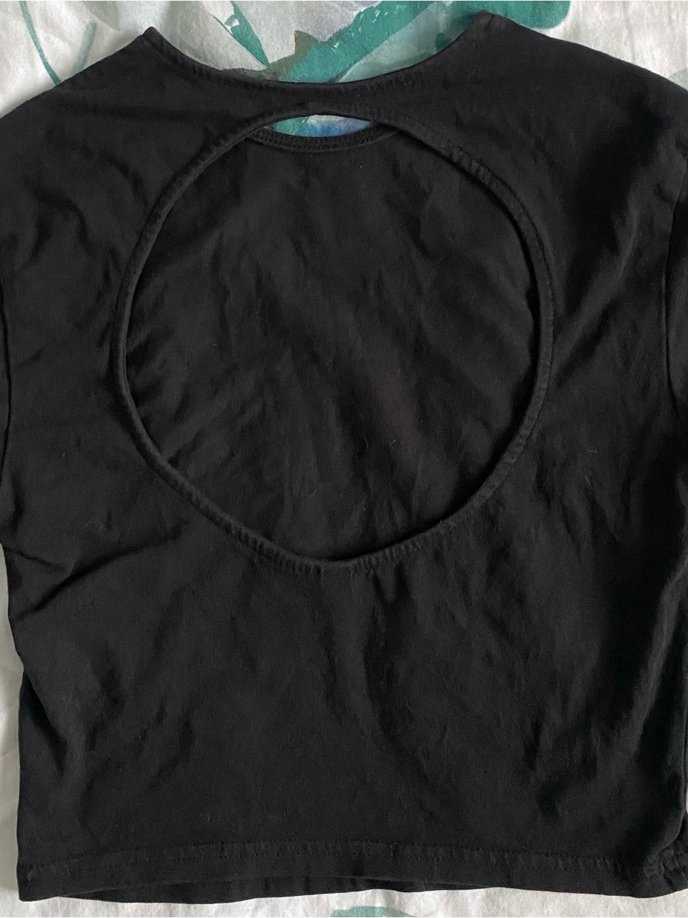 Black Long Sleeve Cropped Tee with Exposed Back